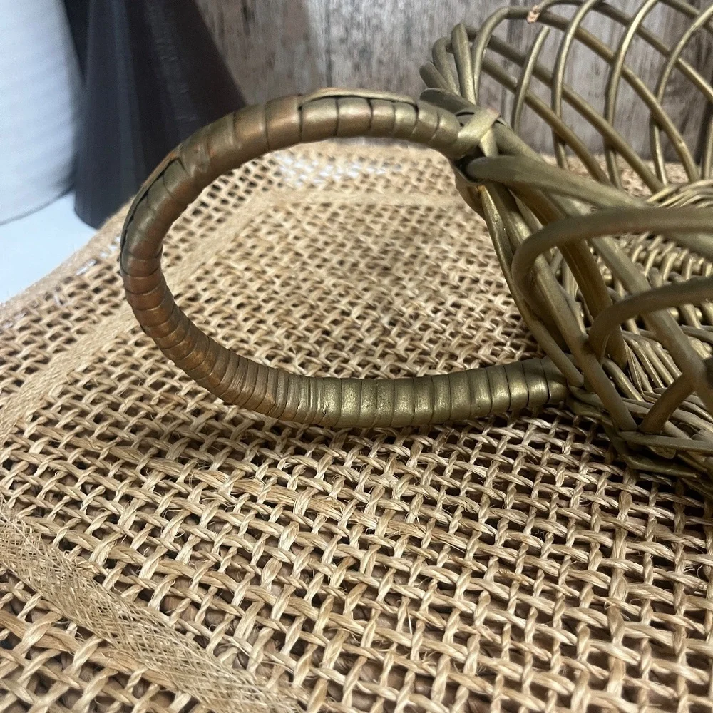 Vintage Gold Metal Wicker Basket Decorative Centerpiece Bowl